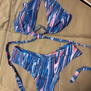 Blue and Pink Striped Women's Bikini